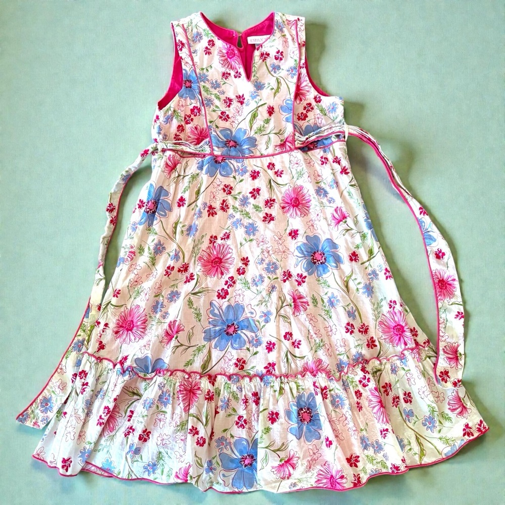 VTG Emily West Girl's Sz 14 Floral Prairie Midi Dress 70s Style Belted EUC Lined - Picture 11 of 12
